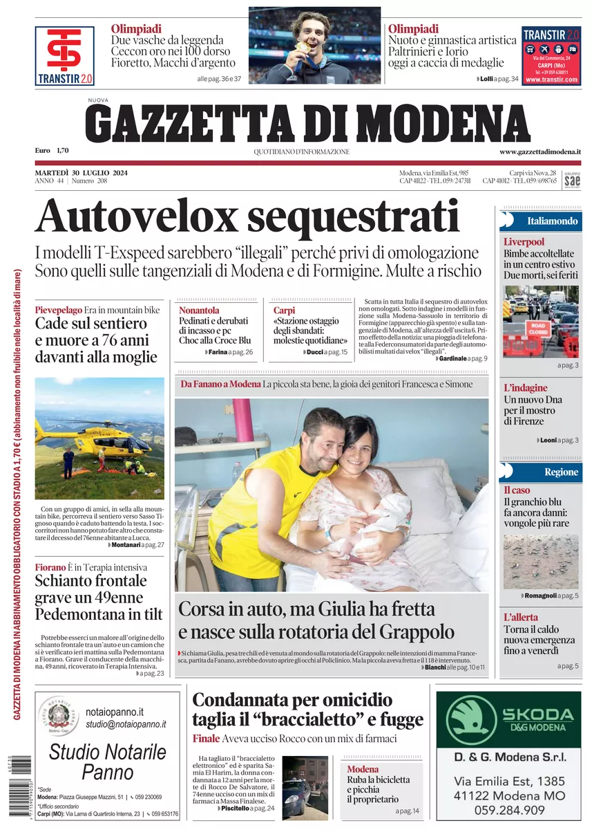 Prima-pagina-gazzetta di modena-oggi-edizione-del-2024-07-30